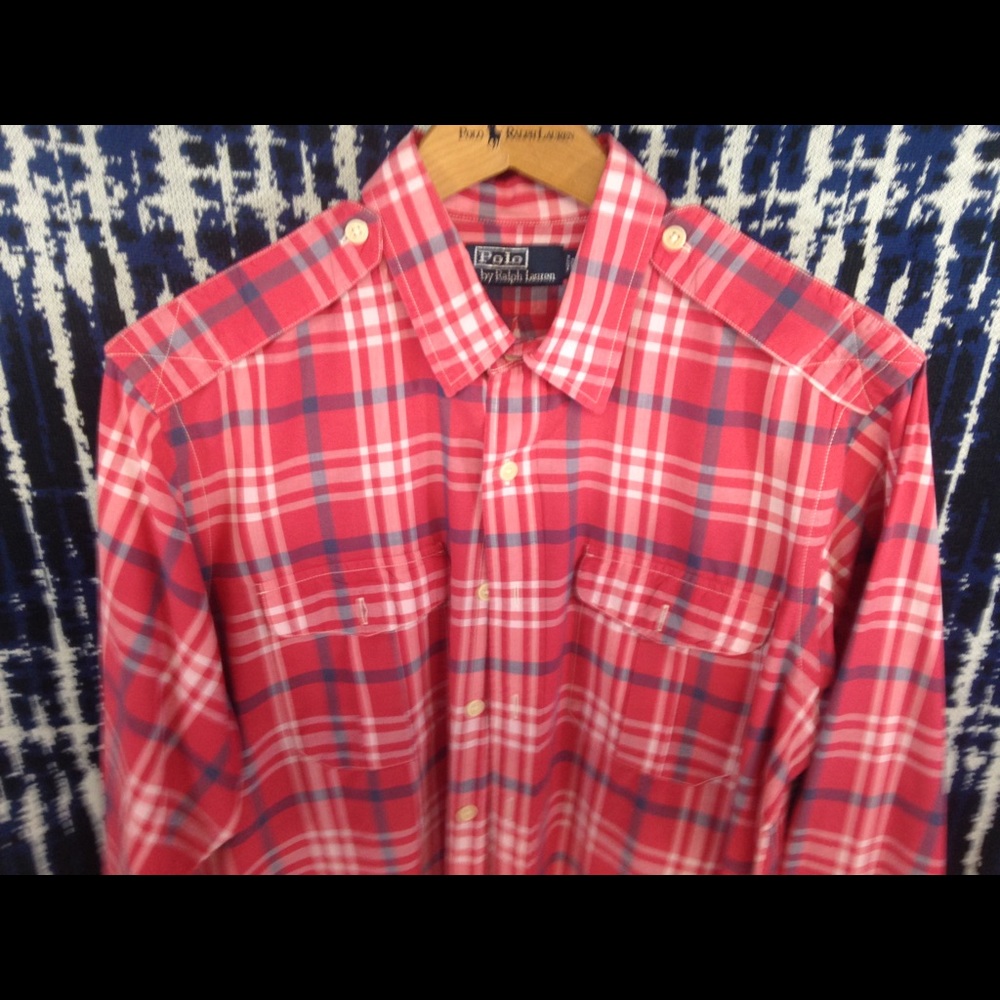 Euc Polo naval Plaid officer Sz L